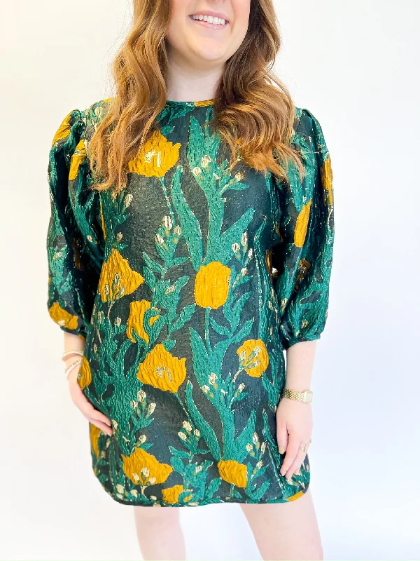 Extra Discounts satin midi dressFloral Forest Night Jacquard Dress