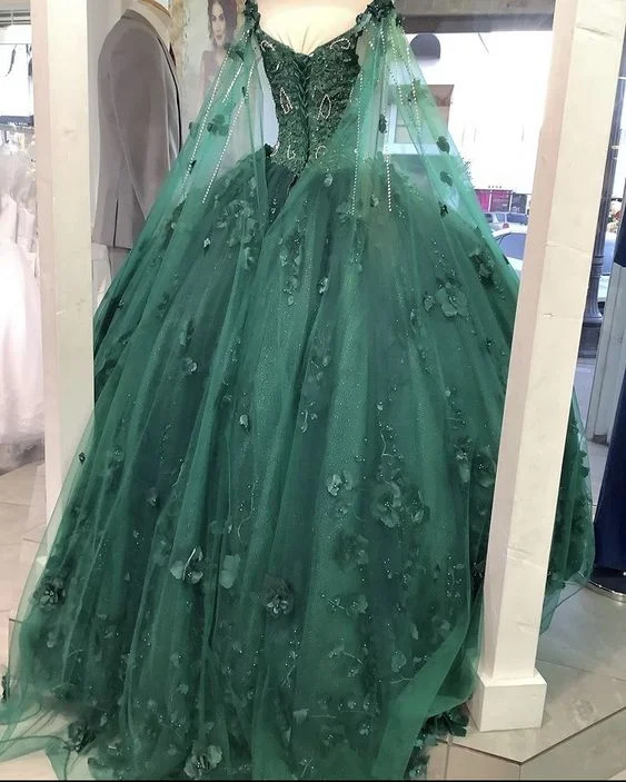 flowy maxi dressFloral off the shoulder emerald green quinceanera dress new arrival sweet 16 dress ball gown Y1226