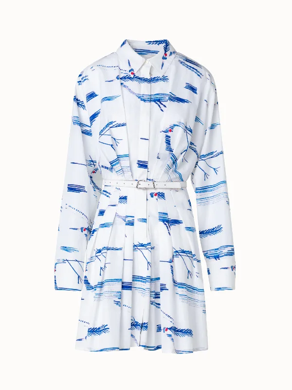 Exclusive Savings summer dressPleated Cotton Shirt Dress with Kasuri Birds Print