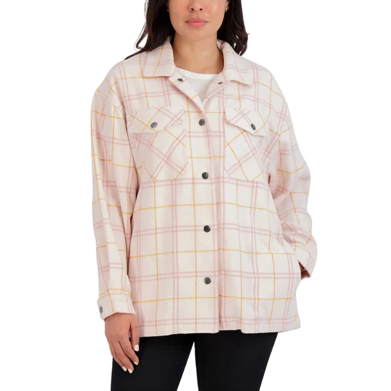 Price Cut HFX Women's Relaxed Fit Front Snap Cozy Plaid Shirt Jacket