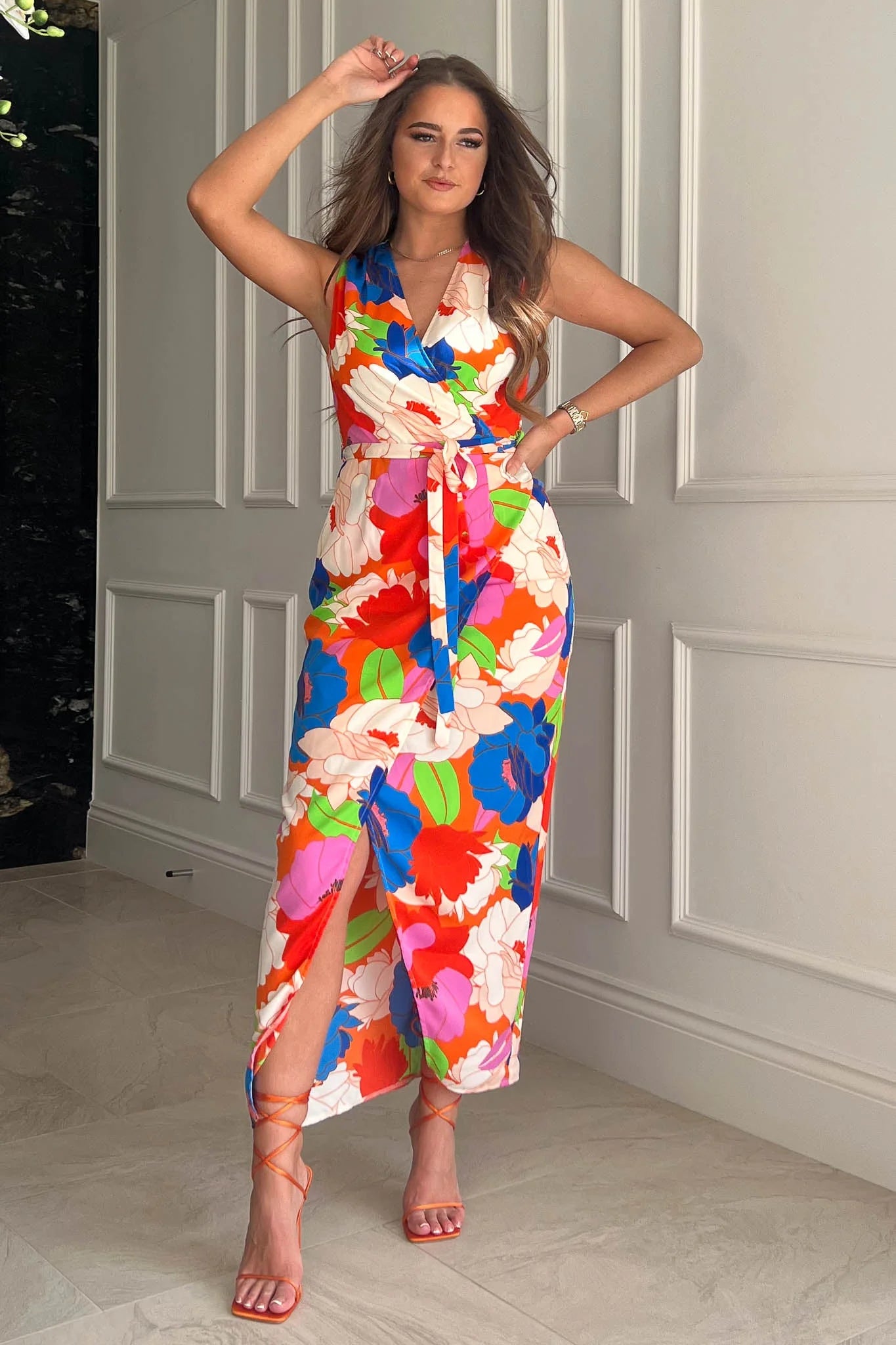 Don’t Miss Out long sleeve dressDaria Multi Colour Floral Wrap Style Belted Dress
