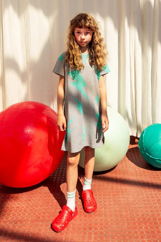Exclusive Deal trendy mini dressKids Grey Marl with Green Bolt T-Shirt Dress