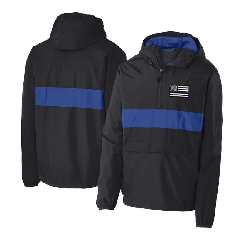 Price Meltdown Thin Blue Line 1/2 Zip Hooded Windbreaker, Unisex, Embroidered