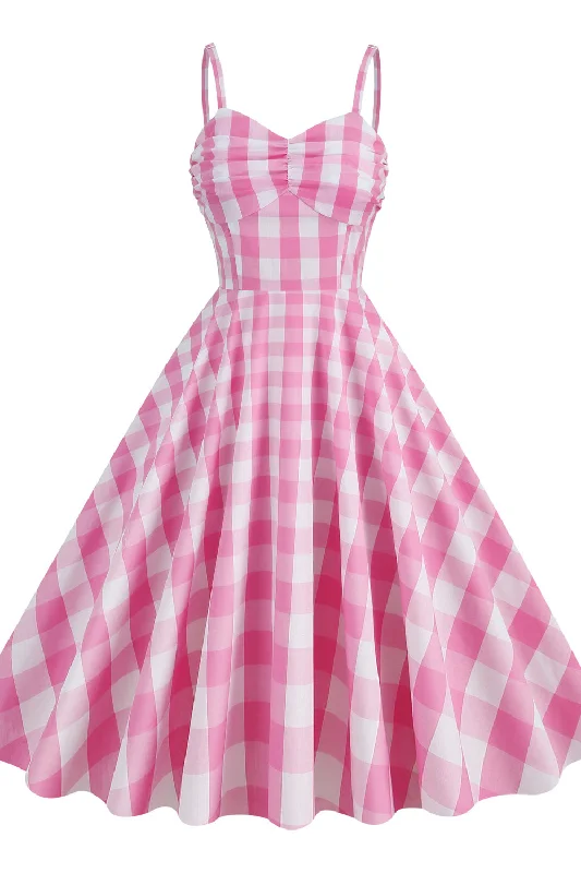 elegant evening dressStraps Pink Plaid Barbie Dress