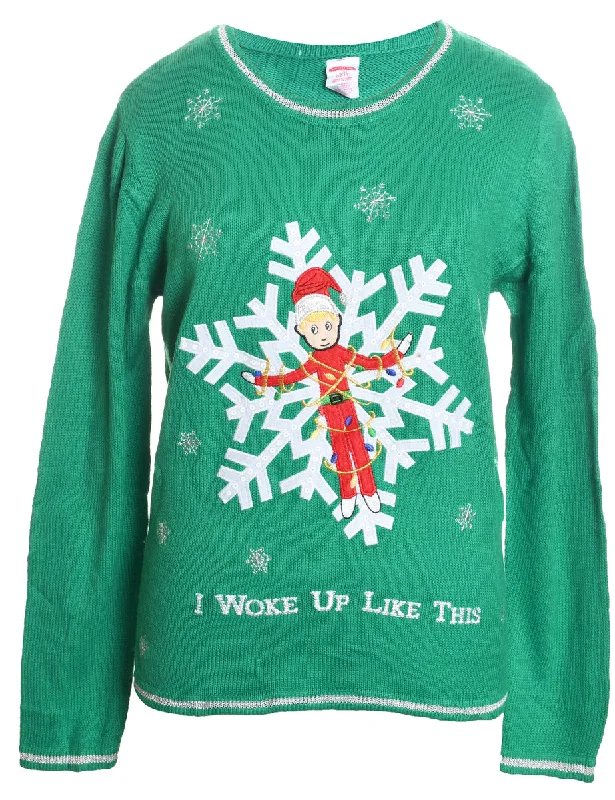 Early Bird Discount Green Christmas Jumper - L