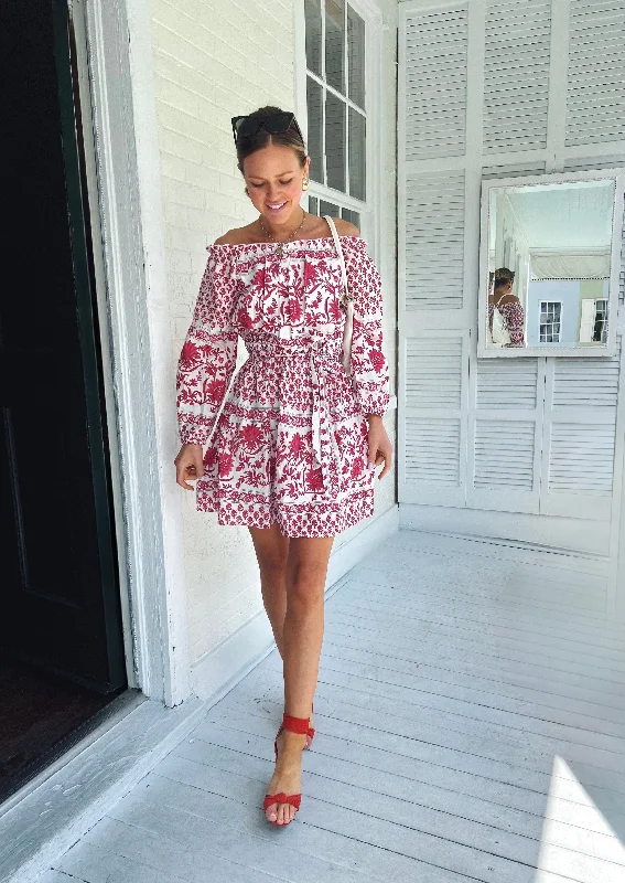 Unmissable Offer Faye Belted Dress Red and White Floral