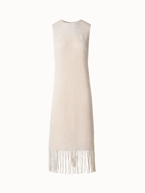 Referral Discount bohemian dressMidi Dress in Cotton Mesh with Fringes