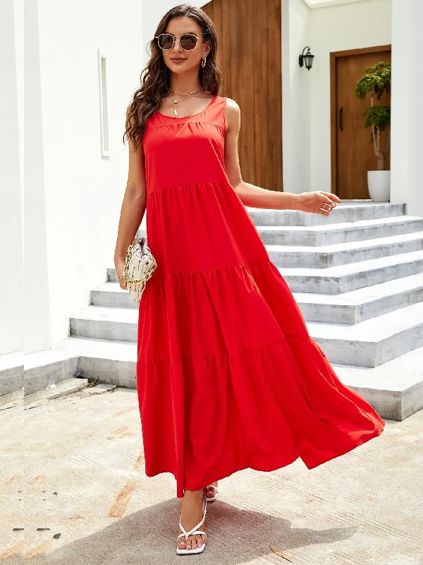 Steals and Deals comfy dressKittenAlarm - Solid Ruffle Hem Tank Maxi Dress
